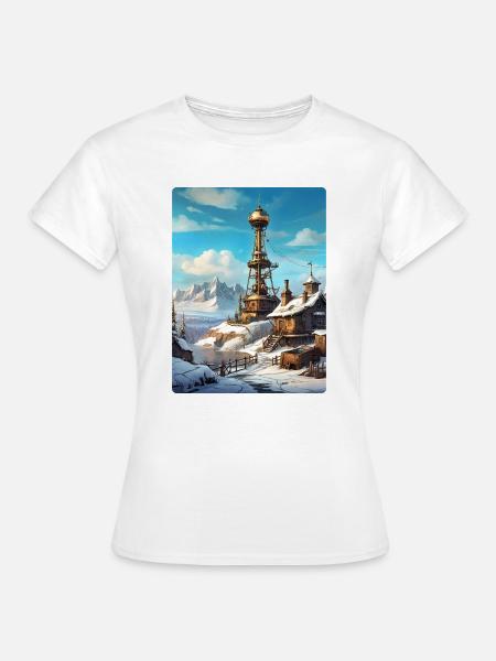 Steampunk Winterlandschaft mit Funkturm 1.7 - Frauen T-Shirt - Weiß