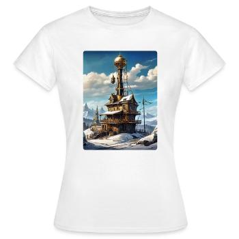 Steampunk Winterlandschaft mit Funkturm 1.1 - Frauen T-Shirt - Weiß - Vorne - AI Model Female 172 dark (172cm)