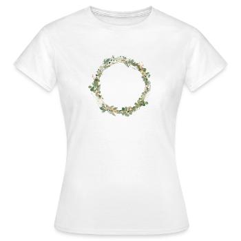 Flowers, eucalyptus wreath, customizable - Women's T-Shirt - white - Front - AI Model Female 172 dark (172cm)