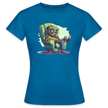 Zombie Relaxation: Une pause de l’apocalypse - T-shirt Femme - bleu saphir antique chiné - Devant - AI Model Female 172 dark (172cm)