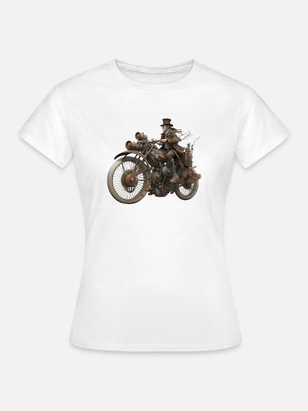FOX0610 steampunk biker OTTO - Frauen T-Shirt - Weiß