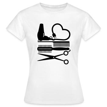 hair stylist tools / Friseur-Werkzeuge (Coiffeur, - Frauen T-Shirt - Weiß - Vorne - AI Model Female 172 dark (172cm)
