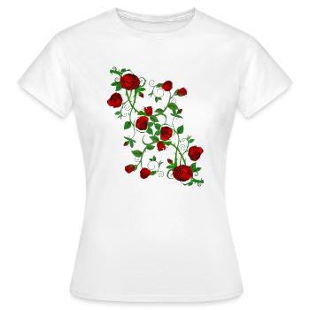 Rote Rosen laufen mit Blättern Rosenmuster - Frauen T-Shirt - Weiß - Vorne - AI Model Female 172 dark (172cm)