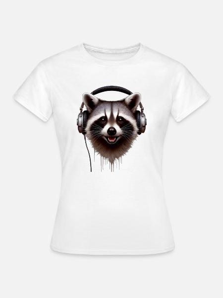 Waschbär mit Kopfhörern - Frauen T-Shirt - Weiß