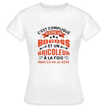 C est compliqué d être Bogoss et bricoleur - T-shirt Femme - blanc - Devant - AI Model Female 172 dark (172cm)
