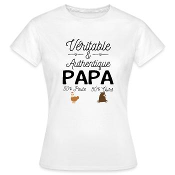 Papa moitié poule moitié ours - T-shirt Femme - blanc - Devant - AI Model Female 172 dark (172cm)