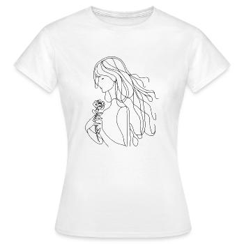 Elegant One-Line Art Woman with Rose – Minimalist - Frauen T-Shirt - Weiß - Vorne - AI Model Female 172 dark (172cm)
