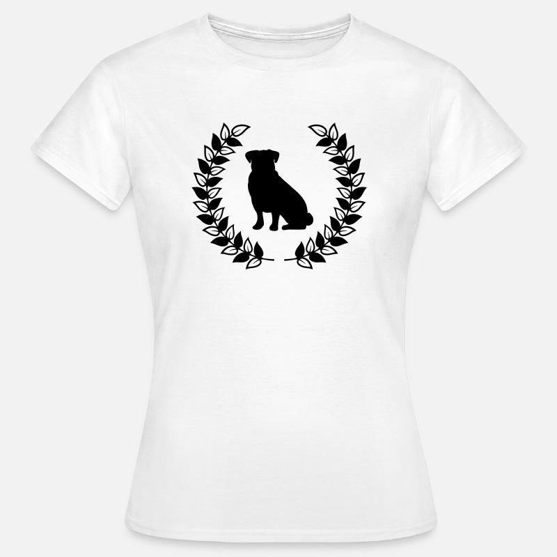 Sitzender Mops Lorbeerkranz - Frauen T-Shirt - Weiß