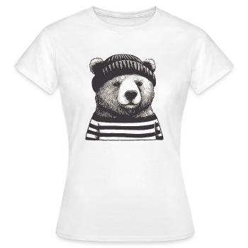 Hipster Bär mit wollmütze - Frauen T-Shirt - Weiß - Vorne - AI Model Female 172 dark (172cm)