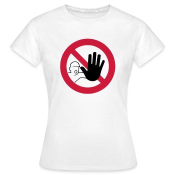 Achtung Hinweis Stop Hand Warnung Warn Schild - Frauen T-Shirt - Weiß - Vorne - AI Model Female 172 dark (172cm)