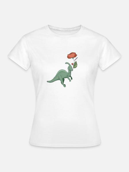 słodki dinozaur z kwiatem - Koszulka damska - biały