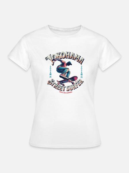 Yokohama Street Surfer - Skate like a Samurai - Women's T-Shirt - white
