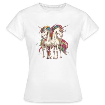 Buntes Einhorn-Duo - Frauen T-Shirt - Weiß - Vorne - AI Model Female 172 dark (172cm)