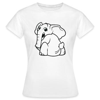 Elefant dreht sich um - überrascht, erschrocken - Frauen T-Shirt - Weiß - Vorne - AI Model Female 172 dark (172cm)