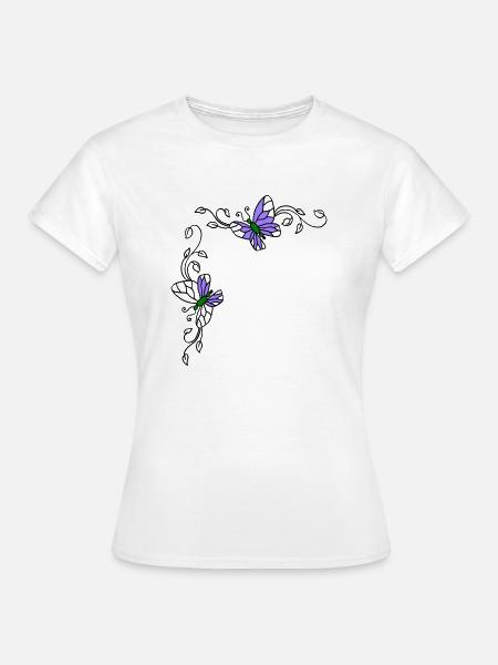 Schmetterlinge mit Blumenranken - Frauen T-Shirt - Weiß