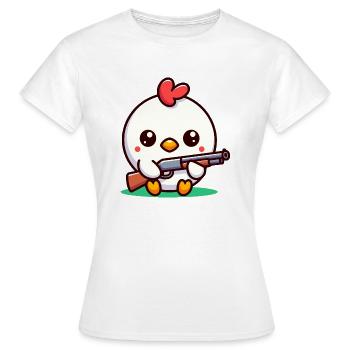 Süßes Küken mit Schrontflinte lustig witzig - Frauen T-Shirt - Weiß - Vorne - AI Model Female 172 dark (172cm)