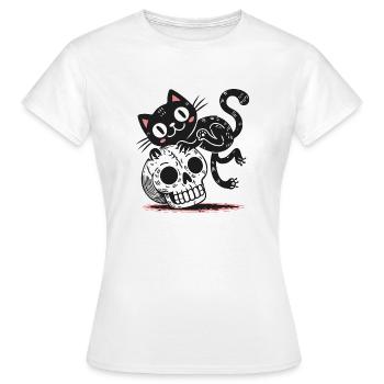Chat noir et crâne - T-shirt Femme - blanc - Devant - AI Model Female 172 dark (172cm)