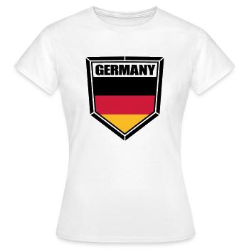 texte bouclier blason forme bouton 3 couleurs Alle - T-shirt Femme - blanc - Devant - AI Model Female 172 dark (172cm)