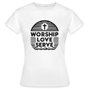 Worship Love Serve - Women's T-Shirt - white - Front - AI Model Female 172 dark (172cm)