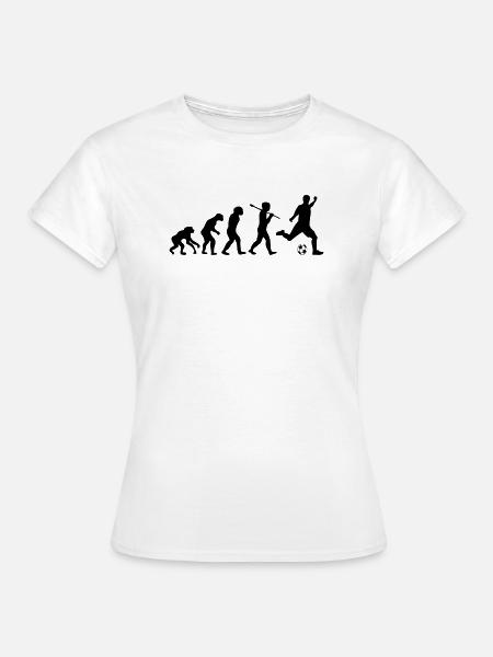 Evolution de l'homme jouant au foot. - T-shirt Femme - blanc