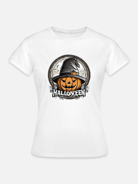 Kürbis mit Hexenhut - Frauen T-Shirt - Weiß