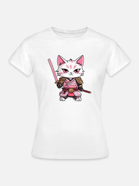 Samurai Katze & Kirschblüten #9 - Frauen T-Shirt - Weiß