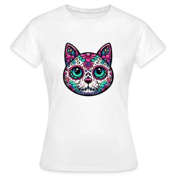 Crâne en sucre de chat coloré - T-shirt Femme - blanc - Devant - AI Model Female 172 dark (172cm)