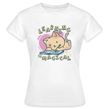 Lernen ist magisch Katzenschule Lernen ist magisch - Frauen T-Shirt - Weiß - Vorne - AI Model Female 172 dark (172cm)