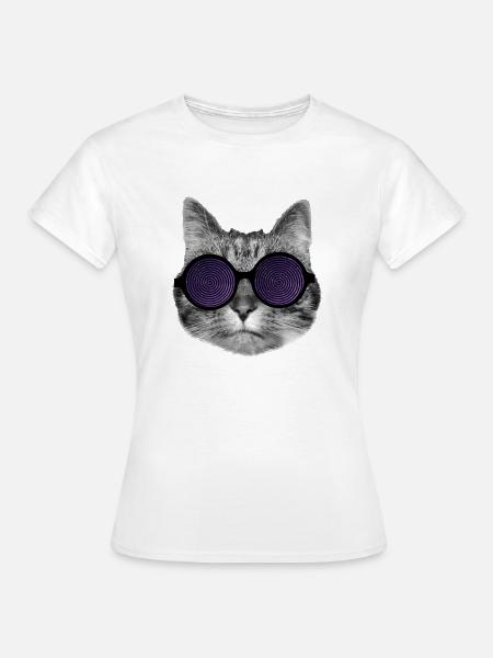 Katze und hypnotische Brille - Frauen T-Shirt - Weiß