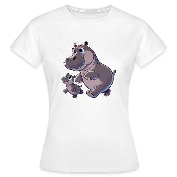 Hippopotamus mother with child frolicking - Women's T-Shirt - white - Front - AI Model Female 172 dark (172cm)