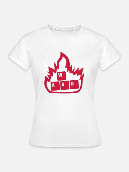Flammen Nerd Computer WASD - Frauen T-Shirt - Weiß