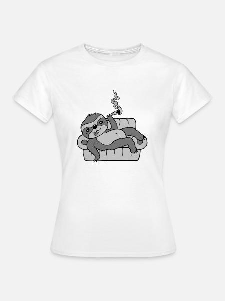 Kiffendes Sofa Faultier chillt - Frauen T-Shirt - Weiß