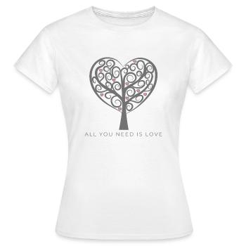 Tout ce dont vous avez besoin, c’est d’amour Heart Tree - T-shirt Femme - blanc - Devant - AI Model Female 172 dark (172cm)