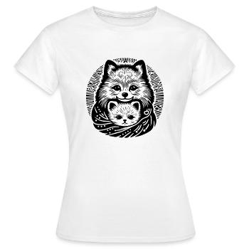 Pom und Welpe - Frauen T-Shirt - Weiß - Vorne - AI Model Female 172 dark (172cm)