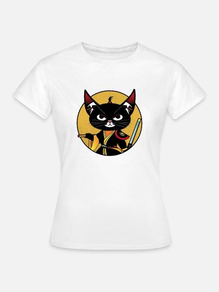 Schwarze Ninja Katze - Frauen T-Shirt - Weiß