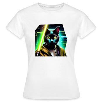 Chat avec sabre laser - T-shirt Femme - blanc - Devant - AI Model Female 172 dark (172cm)