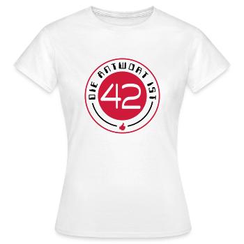 the answer is 42 - Women's T-Shirt - white - Front - AI Model Female 172 dark (172cm)