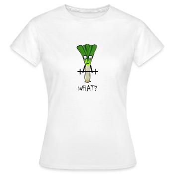 LAUCH WHAT? Funny Fitness Sport Design - Frauen T-Shirt - Weiß - Vorne - AI Model Female 172 dark (172cm)