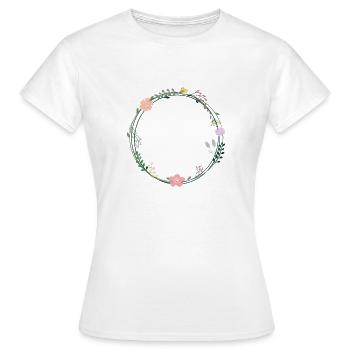 Customizable, playful floral wreath - Women's T-Shirt - white - Front - AI Model Female 172 dark (172cm)