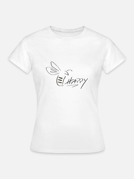 Bee Happy Line Art - Minimalistisch mit Farbklecks - Frauen T-Shirt - Weiß