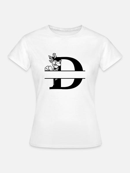 Personalisierter Blumenbuchstabe D - Frauen T-Shirt - Weiß