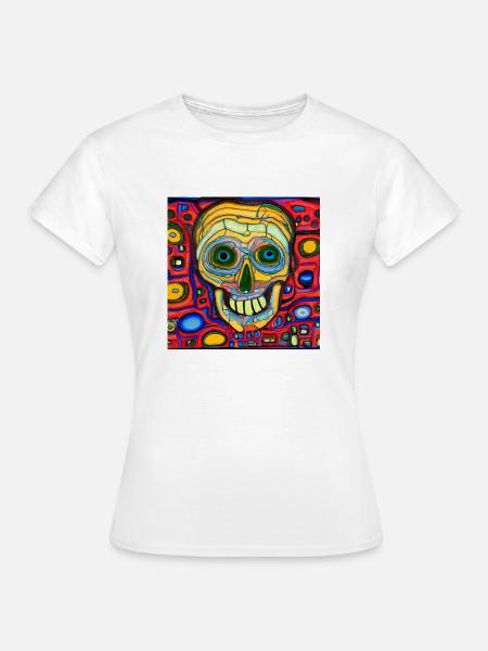 Farbiger Hintergrund mit Schädel - Frauen T-Shirt - Weiß