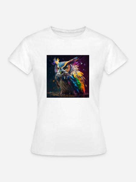 Farbige Eule, einzigartiges Design - Frauen T-Shirt - Weiß