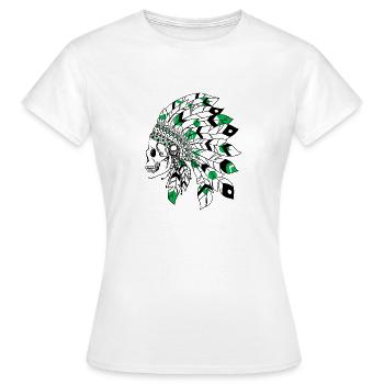skull with black and green Indian headdress - Women's T-Shirt - white - Front - AI Model Female 172 dark (172cm)