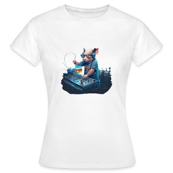 DJ cool avec un bie derrière les platines - T-shirt Femme - blanc - Devant - AI Model Female 172 dark (172cm)