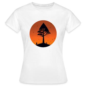 Minimalistische Landschaft mit einem zentralen Baum - Frauen T-Shirt - Weiß - Vorne - AI Model Female 172 dark (172cm)