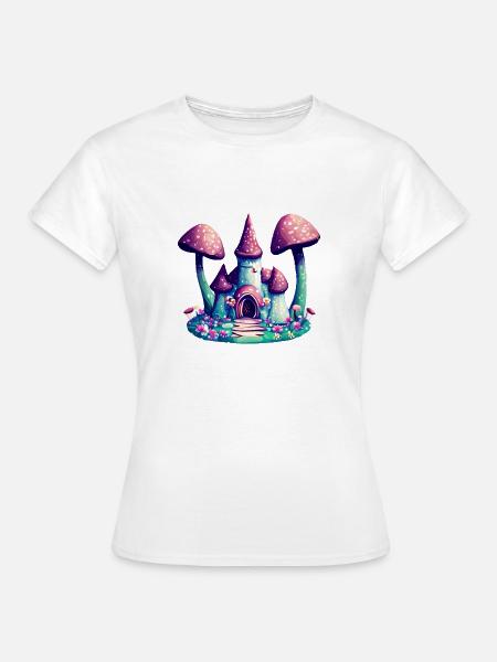 Fantasie Burg Pilz Türme, Zauber Märchen - Frauen T-Shirt - Weiß