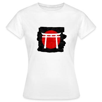 Weißes Torii-Tor auf der Roten Sonne: Heiter und symbolisch - Frauen T-Shirt - Weiß - Vorne - AI Model Female 172 dark (172cm)