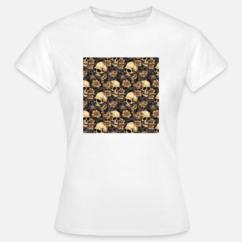 Skulls Seamless Pattern Gothic Dark Halloween - Women's T-Shirt - white