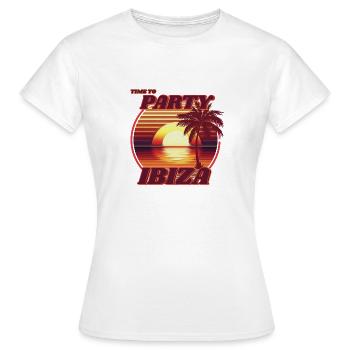 Partyzeit auf Ibiza, romantisches Retro-Sonnenuntergangsdesign. - Frauen T-Shirt - Weiß - Vorne - AI Model Female 172 dark (172cm)